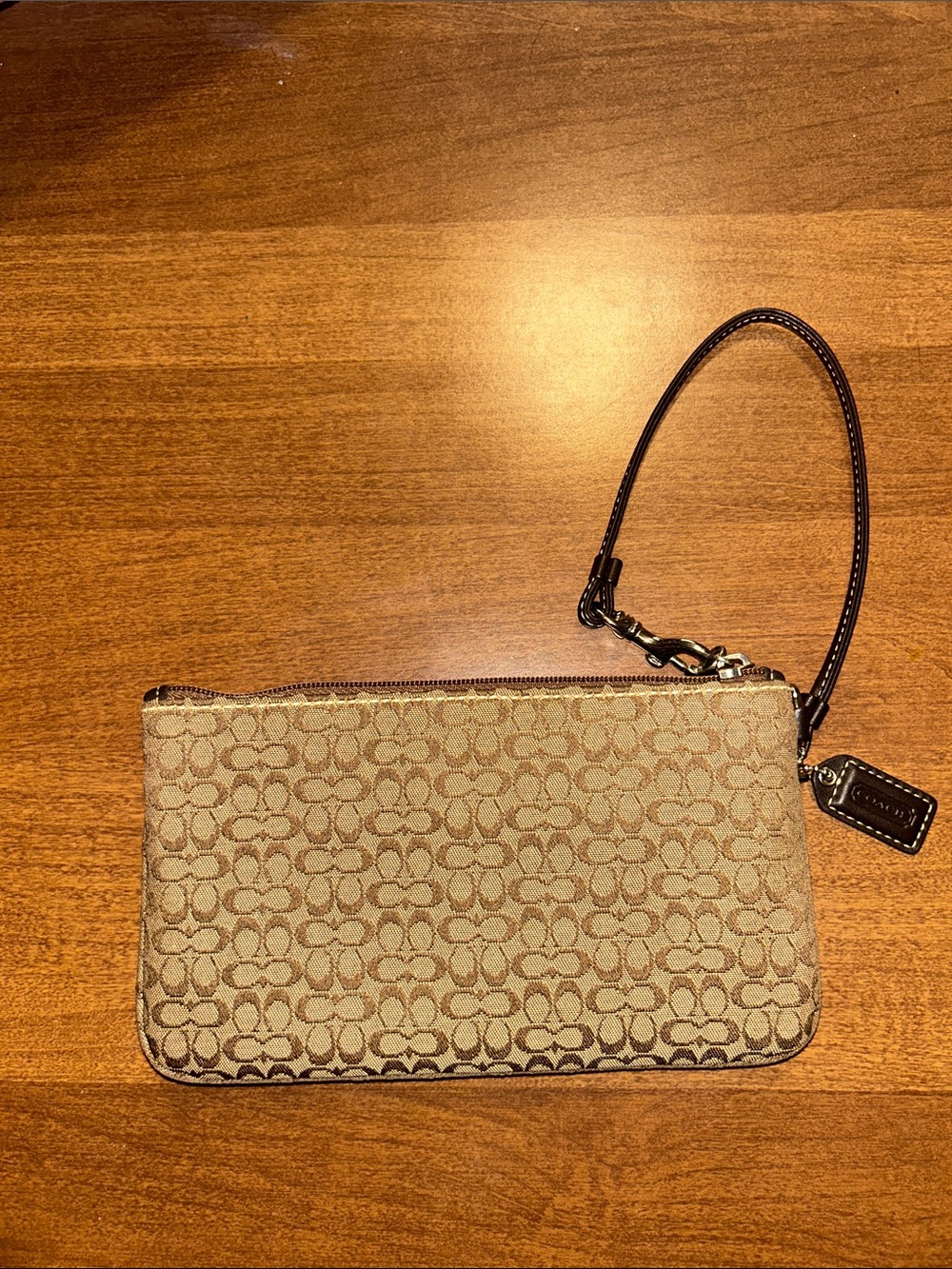 Coach Brown Signature Canvas Wristlet with Dark Trim - Picture 5 of 5